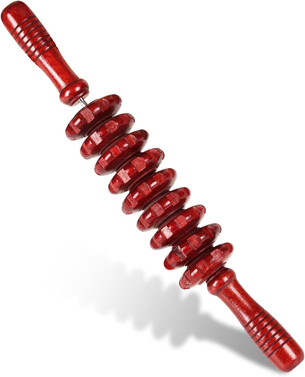 Liitrton Manual Wooden Fascia Massage Roller Trigger Points for Release Cellulite Sore Muscle Blasting (Straight-9-Wheel)