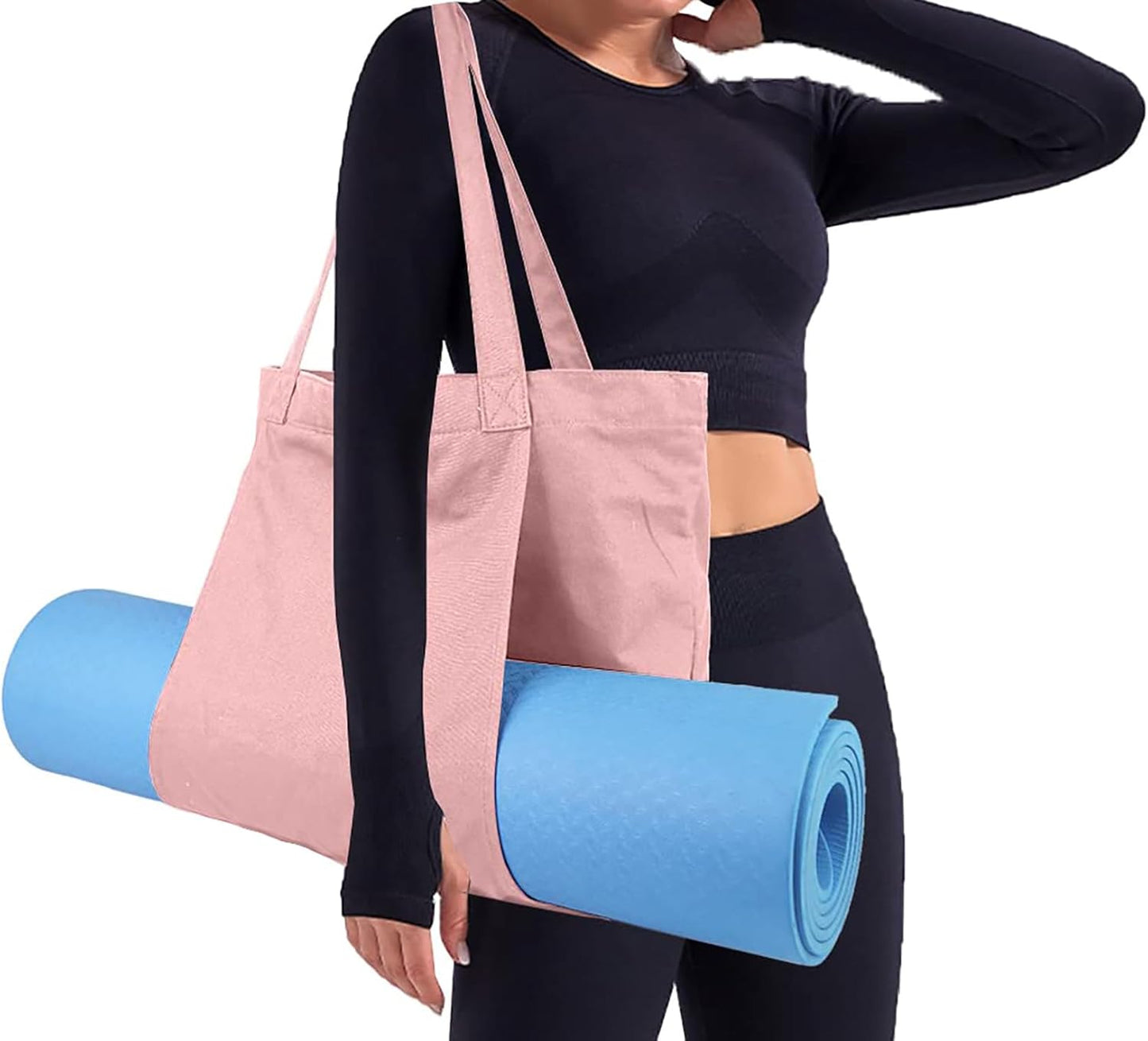 Yoga Mat Bag for Women, 100% Cotton Canvas Tote with Wet/Dry Pocket, Bottle Holder and Inner Zipper Pocket, 25L Carrier for Pilates and Travel