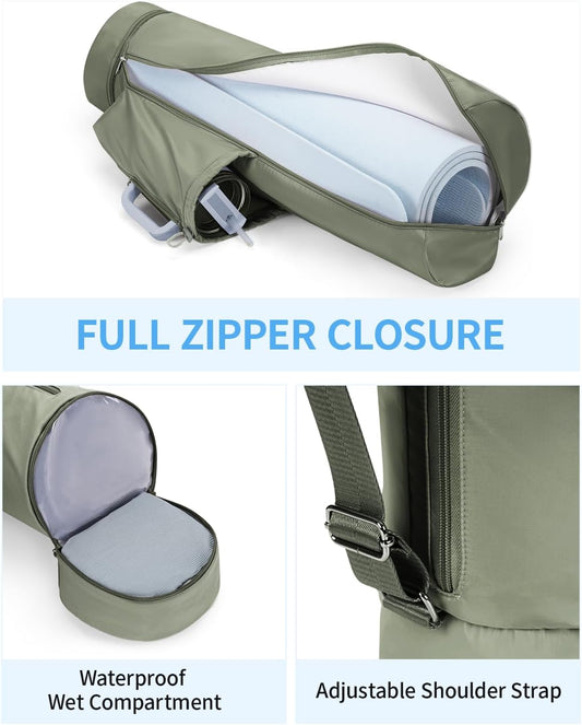 sportsnew Yoga Mat Bag, Full Zip Cargo Yoga Mat Carrier Bag with Drawstring Water Bottle Pocket and Bottom Wet Pocket, Exercise Yoga Mat Carrier Holder Multi-Functional Storage Bag Patent Pending