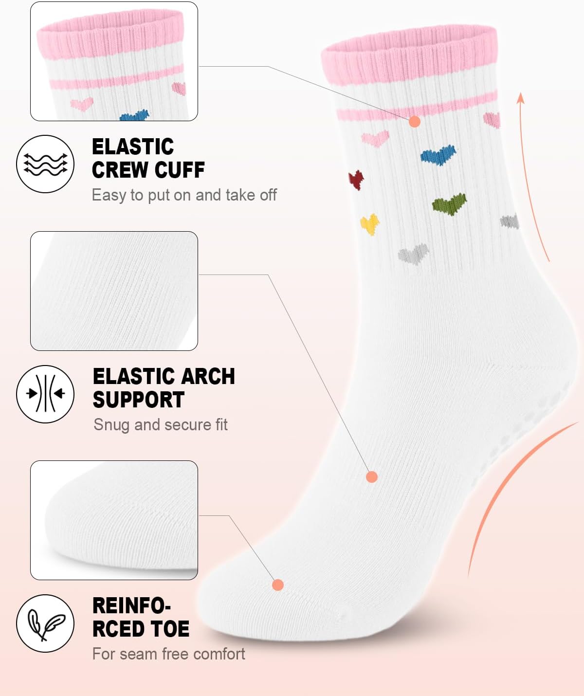 3/6 Pairs Grip Pilates Socks for Women, Non-slip Yoga Athletic Socks for Barre Ballet Barefoot Workout Hospital