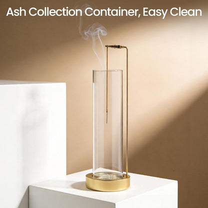 Incense Holder for Sticks, Anti-Ash Flying Incense Burner with 30 Incense Sticks, Detachable Glass Ash Catcher (Wood, Brown)