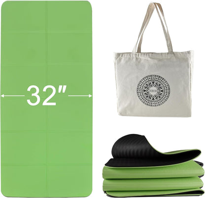 iodoo Foldable Yoga Mat 72" L x 32" W x 0.32 Inch Extra Thicked and Wided, Folding Yoga Mat for Travel with Canvas Carrying Bag, Non-Slip TPE Exercise Pilates Mat