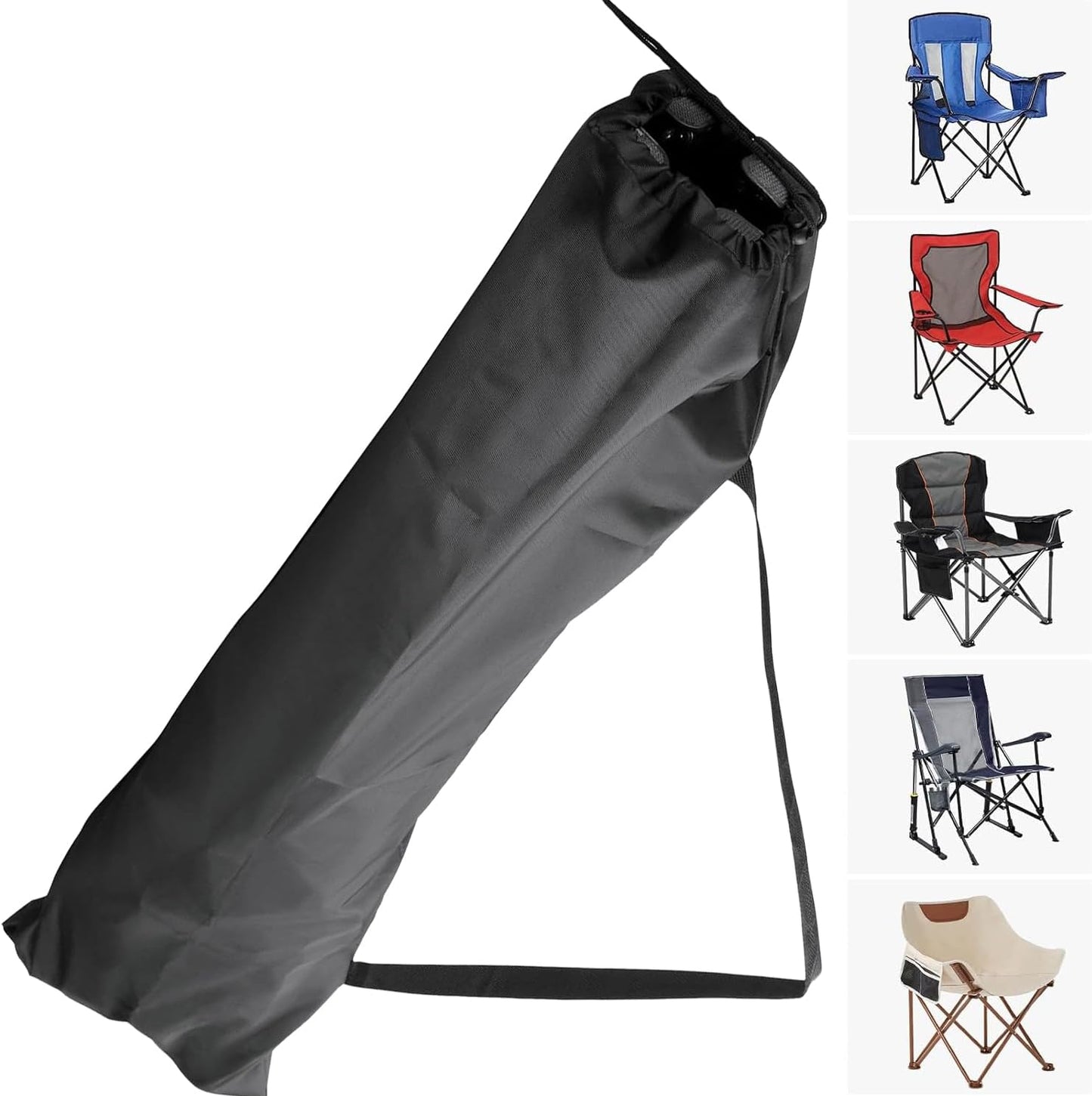 MEETOOT 2PCS Black Long Drawstring Oxford Polyester Organiser Bag 32x9.5inch Camping Chair Replacement Travel Tent Storage Carrying Sports Gear Large Bag