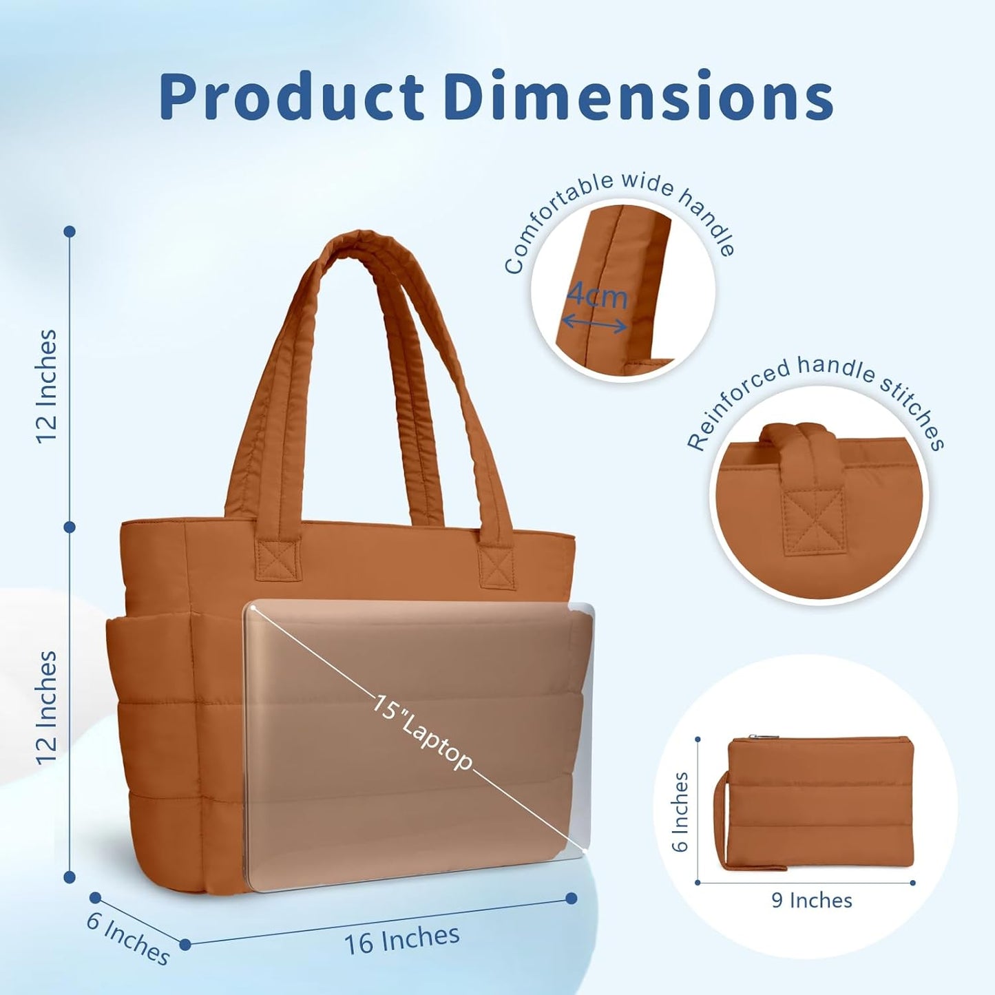 TOPDesign Puffer Tote Bag for Women, Lightweight Puffy Handbag with Compartments, Quilted Shoulder Bag for Work, Travel, Gym - Colors A
