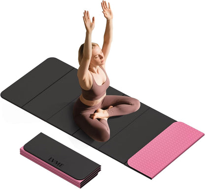 Foldable Yoga Mat 0.32 inches Thick(8mm), SGS Certified POE Material, Non Slip, 71 x 24 inches, Foldable for Travel, Pilates, Camping, Environmental Sports Mat, Odorless