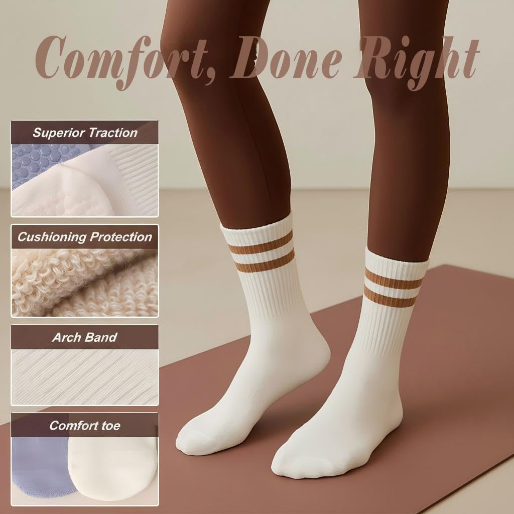 Pilates Grip Socks for Women – Non-Slip Grippy Yoga & Barre Socks, Cushioned Cozy Socks for Studio, Home & Gifts
