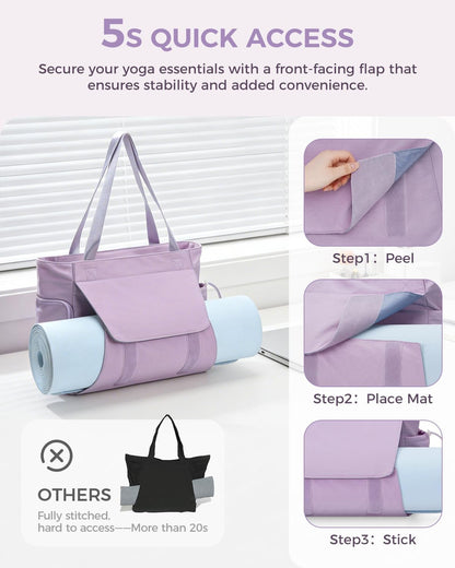 sportsnew Gym Bag for Women, 19L Yoga Mat Bag with Shoe Compartment & Wet Dry Pocket, Gym Tote Bag with Hook-and-loop Yoga Mat Holder, Quick Access Storage, for Workout Travel Pilates Dance
