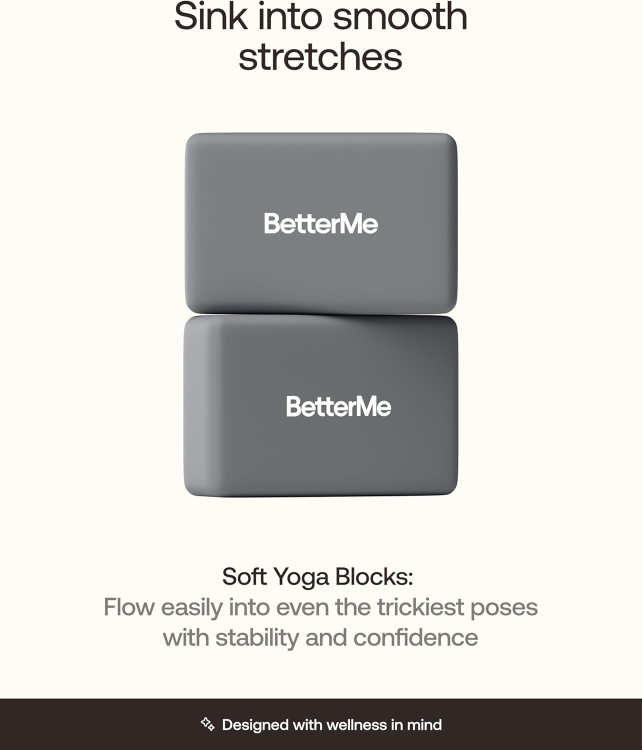 BetterMe Yoga Blocks Set of 2 – High Density Foam Yoga Blocks for Stretching, Pilates & Workouts – Lightweight Non-Slip Exercise Blocks for Flexibility & Balance