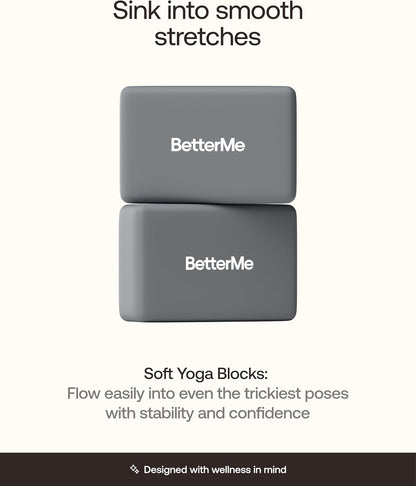 BetterMe Yoga Blocks Set of 2 – High Density Foam Yoga Blocks for Stretching, Pilates & Workouts – Lightweight Non-Slip Exercise Blocks for Flexibility & Balance