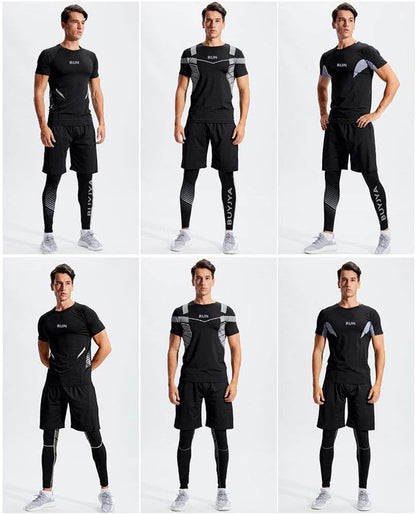 BUYJYA 5Pcs Men's Compression Pants Shirt Top Long Sleeve Jacket Athletic Sets Gym Clothing Mens Workout