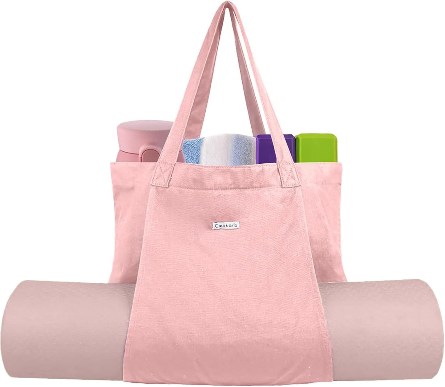 Yoga Mat Bag for Women, 100% Cotton Canvas Tote with Wet/Dry Pocket, Bottle Holder and Inner Zipper Pocket, 25L Carrier for Pilates and Travel