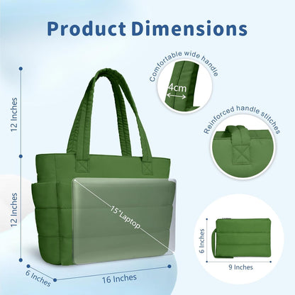 TOPDesign Puffer Tote Bag for Women, Lightweight Puffy Handbag with Compartments, Quilted Shoulder Bag for Work, Travel, Gym - Colors A