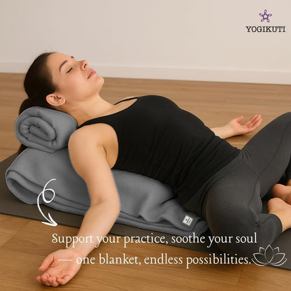 Yogikuti Iyengar 100% Cotton Yoga Blanket Grey Set of 4pcs Premium Blanket for Support & Comfort in Iyengar Yoga & Restorative Poses