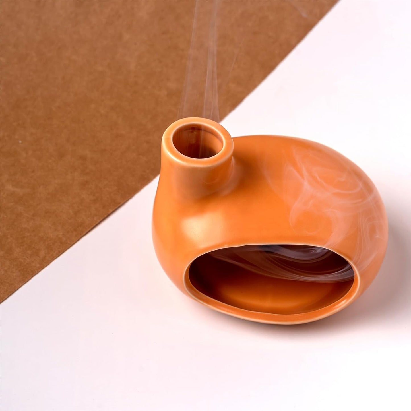 MOUGIGI Terracotta Palo Santo Holder - Modern Chiminea Incense Burner for Yoga, Meditation, and Energy Cleansing - Wood Sticks Dish, Sage Ash Catcher, Smudge Bowl, Cone Burner - Unique Meditation Gift