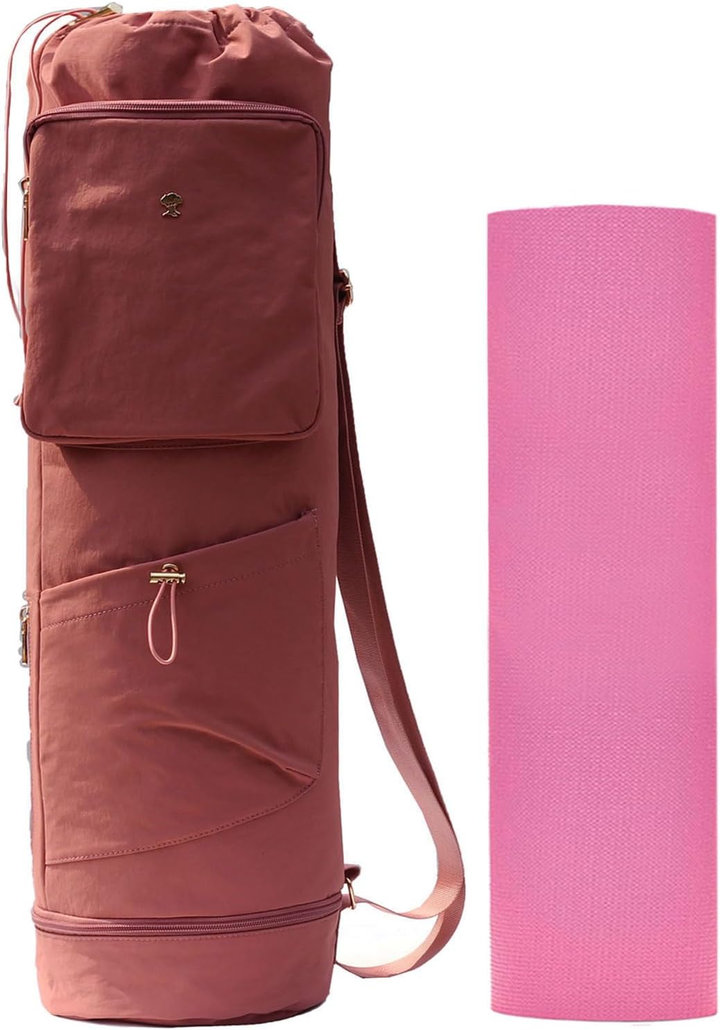 ESVAN Yoga Mat Bag with Multi Pockets Drawstring Yoga Mat Carrier Pilates Exercise Multi-Functional Storage Bag