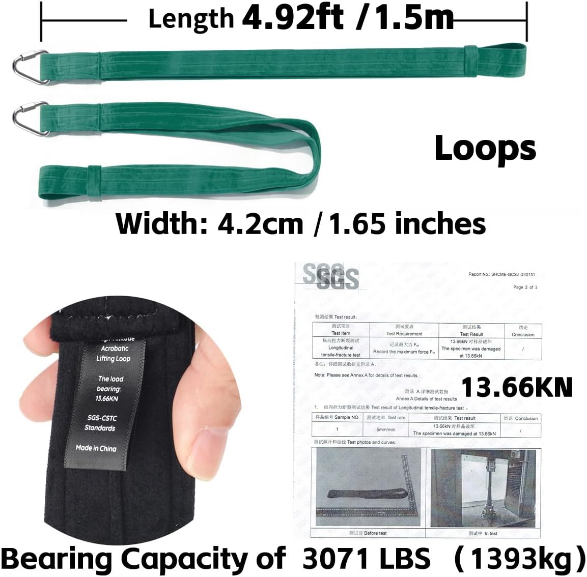 4.9ft 1.5m Aerial Straps Ropes Yoga Aerial Acrobatics Body Aerial Loop Trapeze Circus Apparatuses Equipment Three-Layer Straps 1 pairs