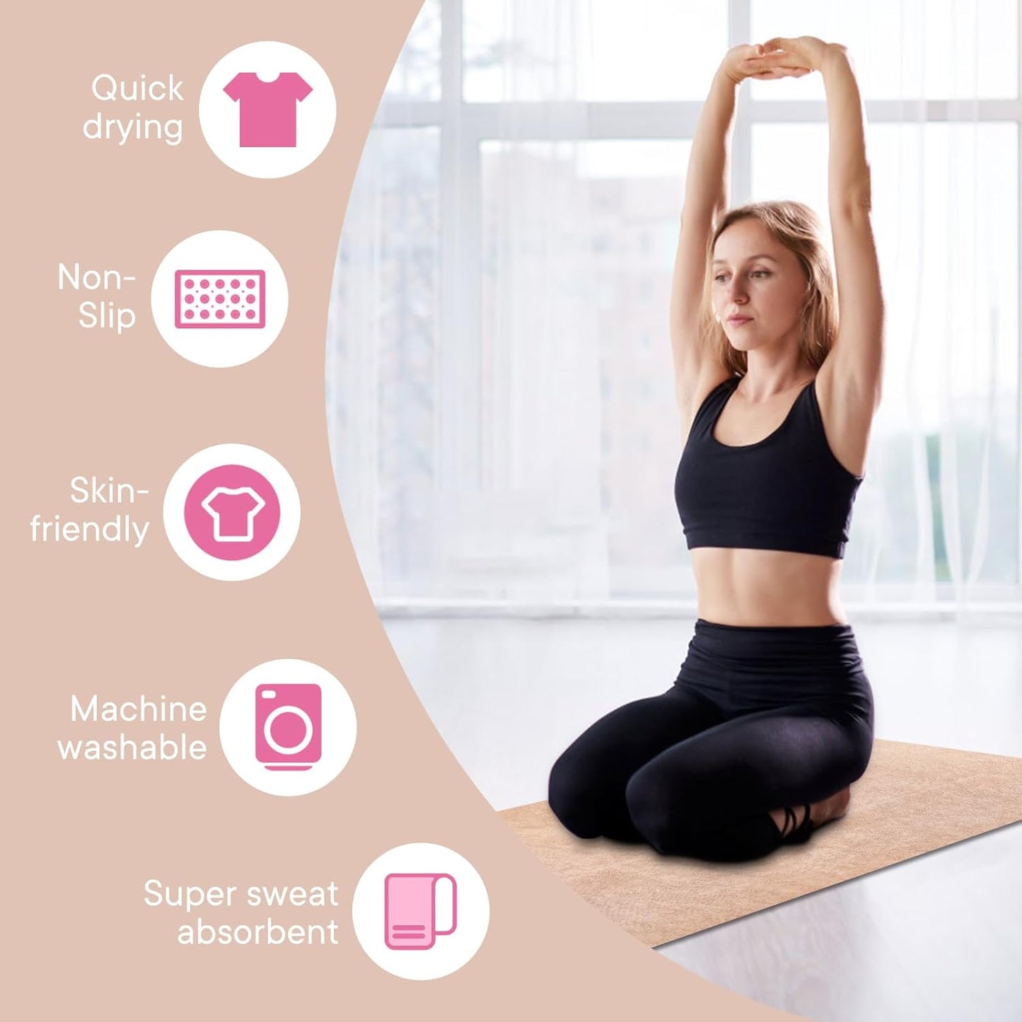 Hot Yoga Towel with Grip Dot, Non Slip Sweat Absorbent Microfiber Yoga Mat Towels for Hot Yoga, Pilates, Fitness and Workout 72inch x 24inch