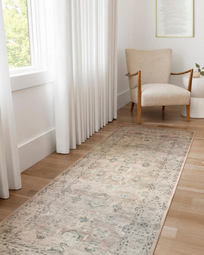 Loloi Hathaway Collection HTH-06 Blush/Multi 2'-6" x 7'-6", .25" Thick, Runner Rug, Soft, Durable, Printed, Modern, Low Pile, Non-Shedding, Easy Clean, Living Room Rug