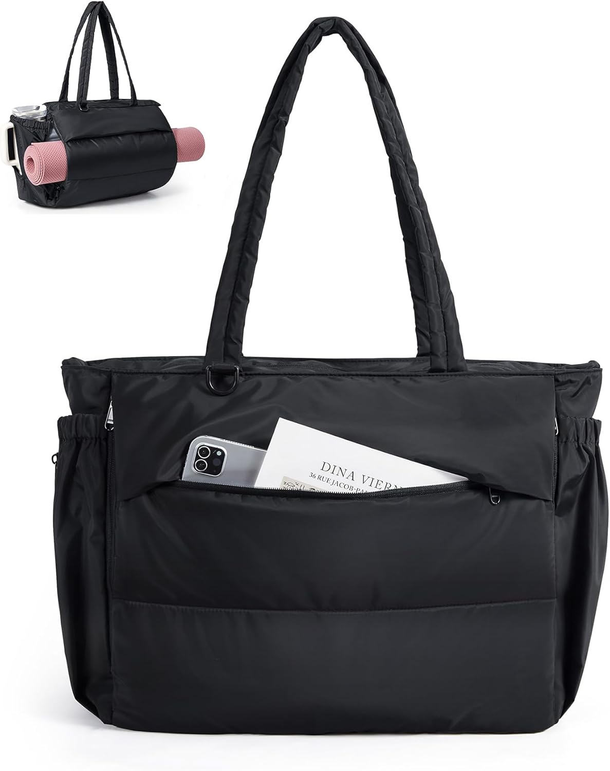 BAGSMART Yoga Tote Bag for Women with Knotted Handle, Lightweight Pilates Bag with Yoga Mat Holder, Gym Bag for Work Travel