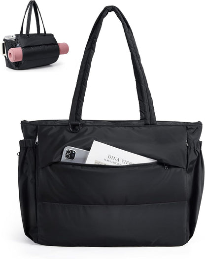 BAGSMART Yoga Tote Bag for Women with Knotted Handle, Lightweight Pilates Bag with Yoga Mat Holder, Gym Bag for Work Travel