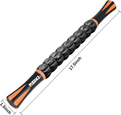 Muscle Roller Massage Roller Stick- Deep Tissue Fascia Blaster for Myofascial Pain Relief, Lymphatic Drainage & Body Sculpting, Handheld Physical Therapy & Recovery Tool (Gray black-18 inch)