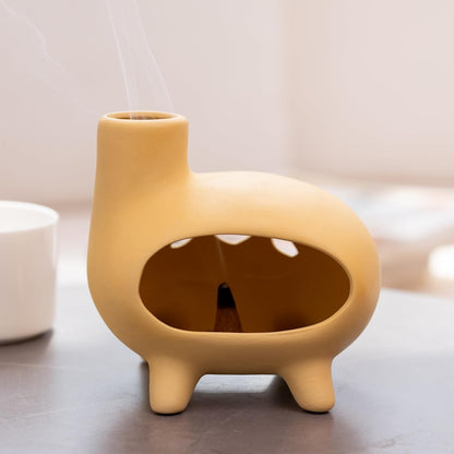 MOUGIGI Terracotta Palo Santo Holder - Modern Chiminea Incense Burner for Yoga, Meditation, and Energy Cleansing - Wood Sticks Dish, Sage Ash Catcher, Smudge Bowl, Cone Burner - Unique Meditation Gift