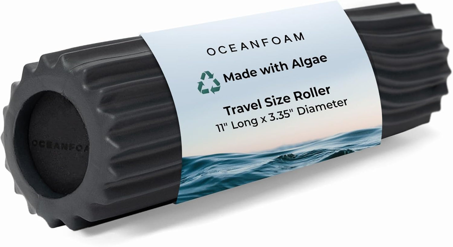 Oceanfoam Ripple Travel Foam Roller (11" x 3.35") Firm Mini Foam Roller for Physical Therapy, Deep Tissue Massage, Back Pain - High Density, Ergonomic Wave Textured - Yoga, Pilates, Exercise (Natural) - Colors A