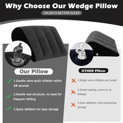 Prosixtoy Portable Wedge Pillow Inflatable Cushion - Body Positioners Lightweight Wedge Pillow for Sleeping, Leg Elevation, Use in Bed, Travel, Camping, Fast Inflating Deflation (Black)
