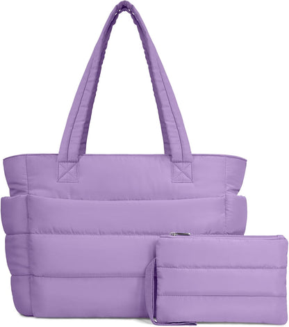 TOPDesign Puffer Tote Bag for Women, Lightweight Puffy Handbag with Compartments, Quilted Shoulder Bag for Work, Travel, Gym - Colors A