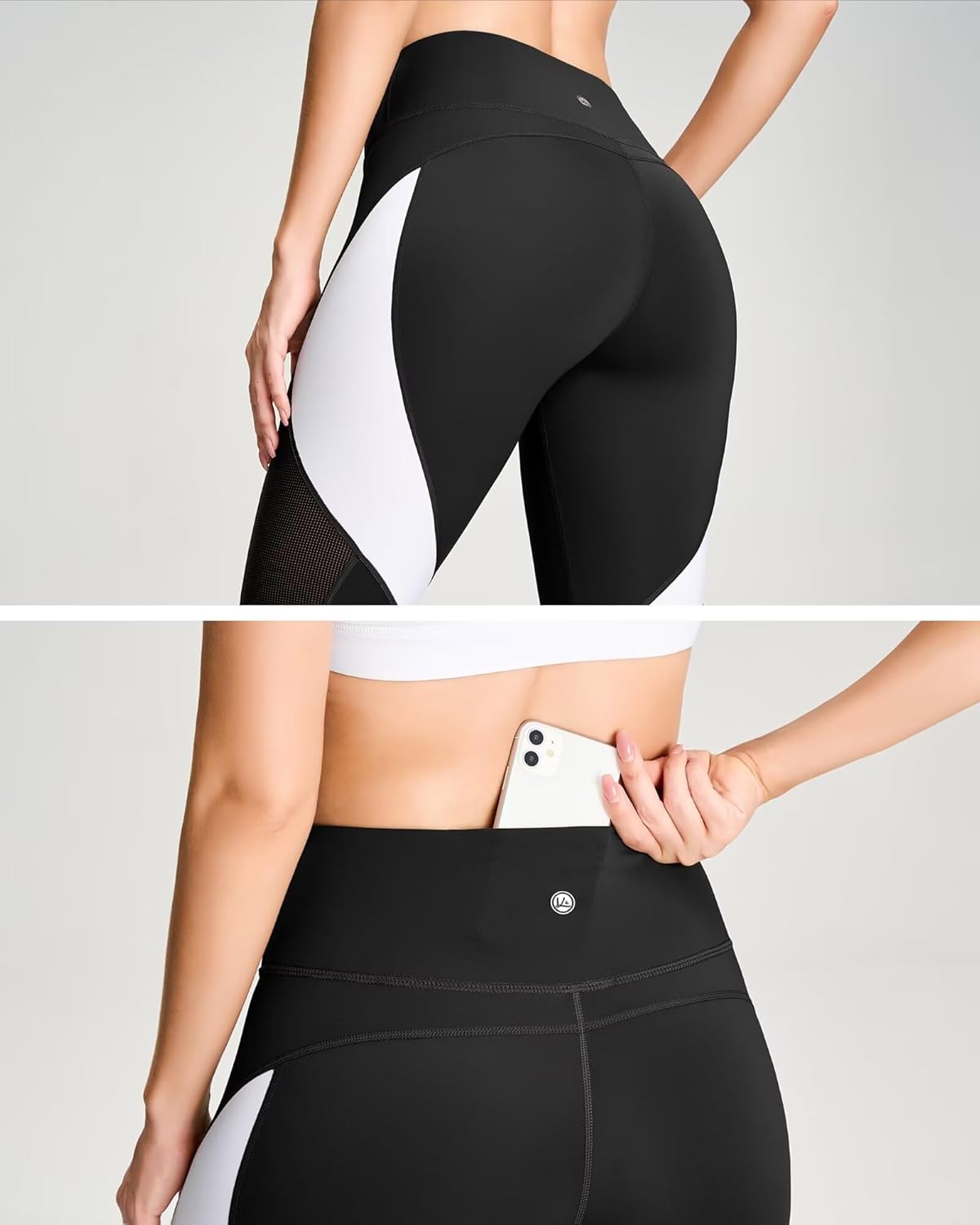 QUEENIEKE Women Yoga Pants Color Blocking Mesh Workout Running Leggings Tights