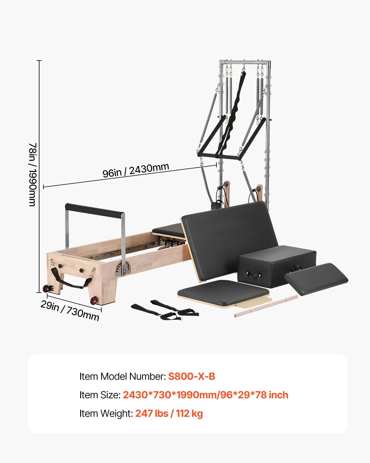 VEVOR Pilates Reformer, Reformer Pilates Machine with Cadillac Trapeze Table or Tower & Mat, Pilates Equipment for Home Workout and Studio, Includes Jump Board，Sitting Box