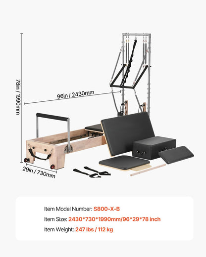 VEVOR Pilates Reformer, Reformer Pilates Machine with Cadillac Trapeze Table or Tower & Mat, Pilates Equipment for Home Workout and Studio, Includes Jump Board，Sitting Box