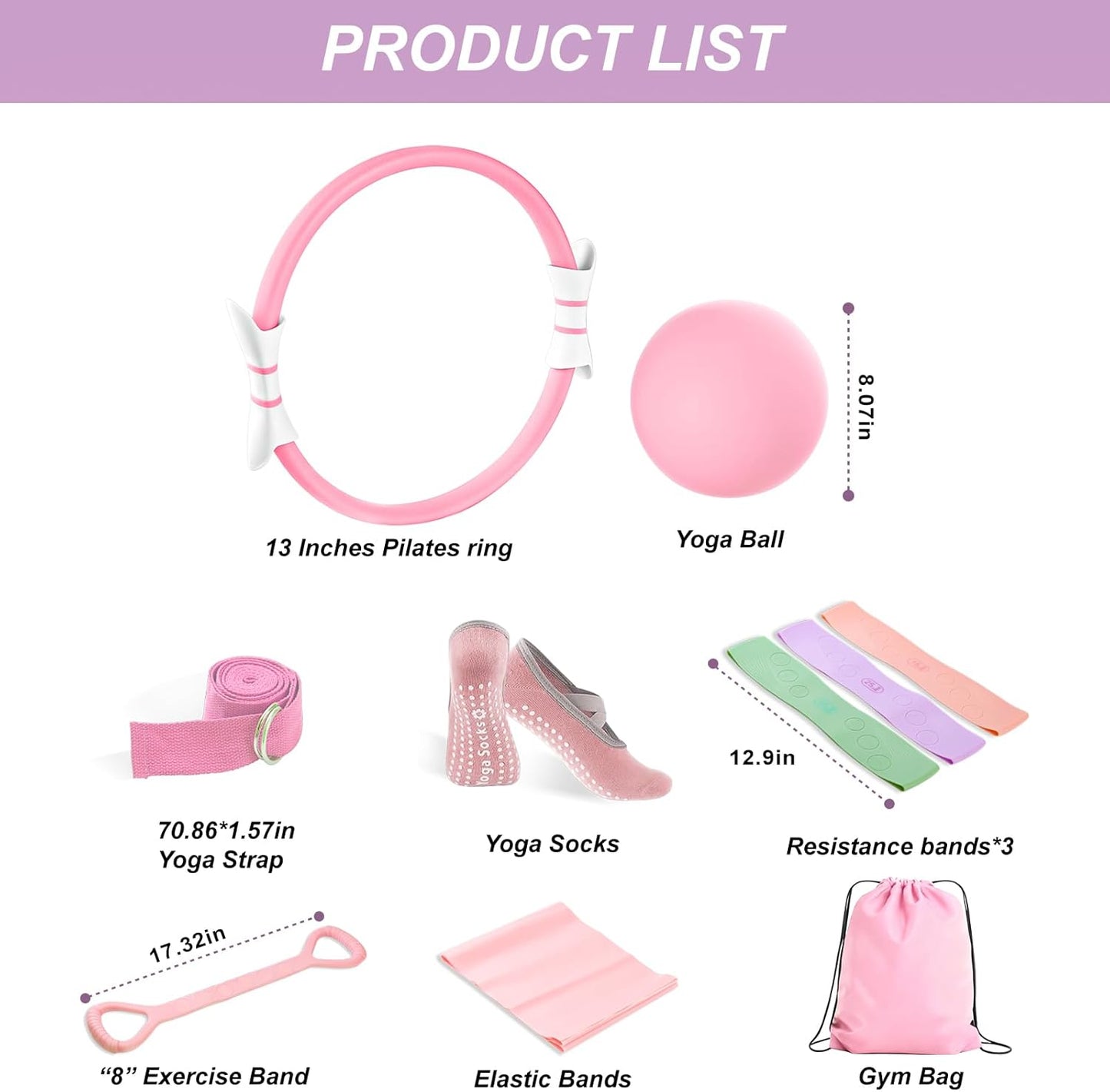 Luscinia Pilates Kit,Home Pilates Ring Kit for Women,Pilates Equipment Ring and Ball Set with Pilates Ring, Pilates Ball, Resistance Bands, Figure 8 Band & Accessories Pilates Starter Kit