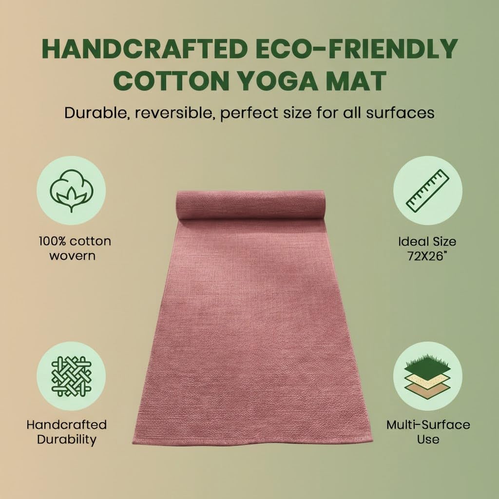 LFH Home Handmade Cotton Yoga Mat Cotton Rug picnic mat For Exercise, Workout, Fitness - Perfect Heavy Quality Eco Friendly Natural Cotton Woven Reversible Yoga Mats for Men & Women - 72x26 Inch.
