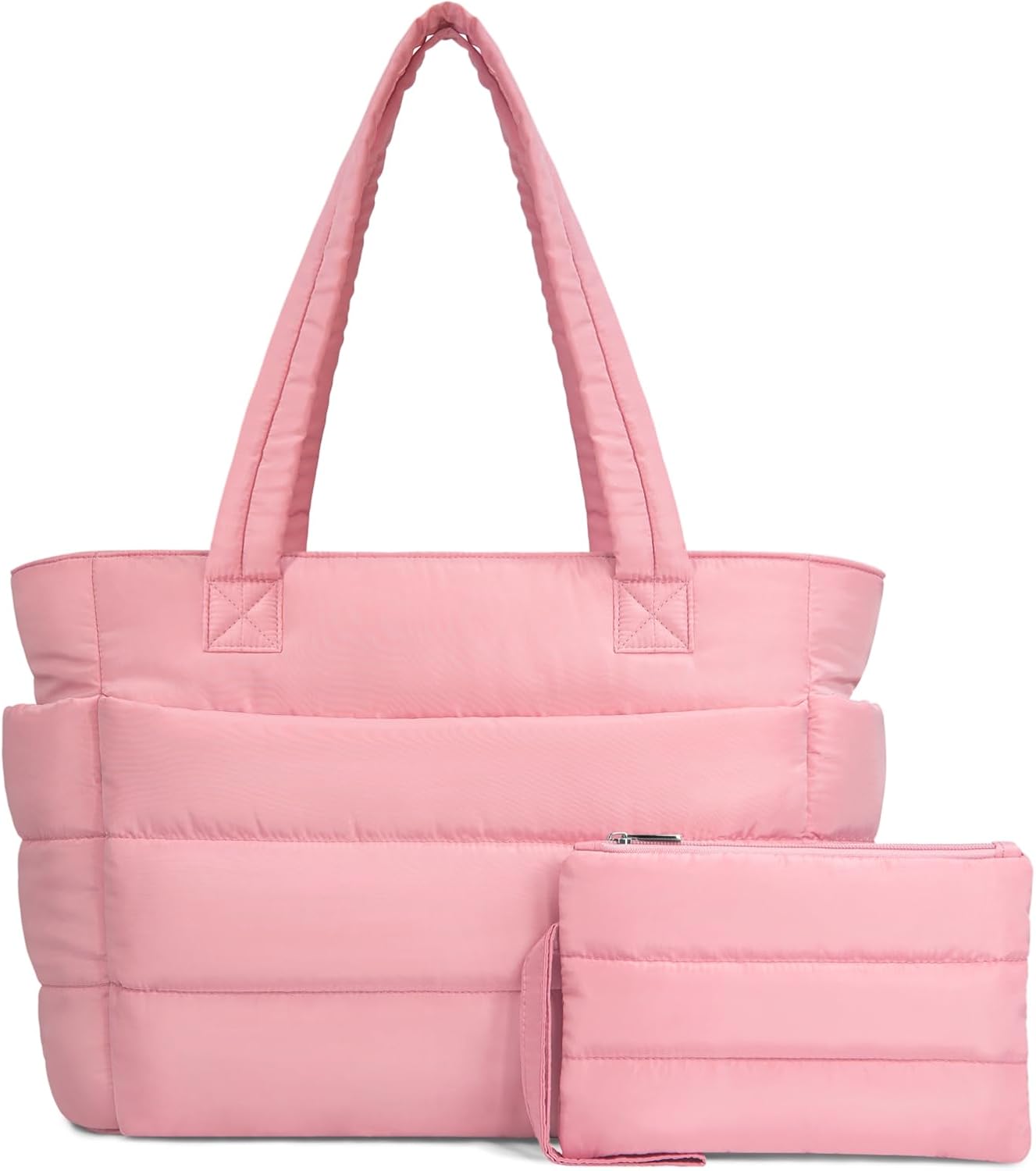 TOPDesign Puffer Tote Bag for Women, Lightweight Puffy Handbag with Compartments, Quilted Shoulder Bag for Work, Travel, Gym - Colors A