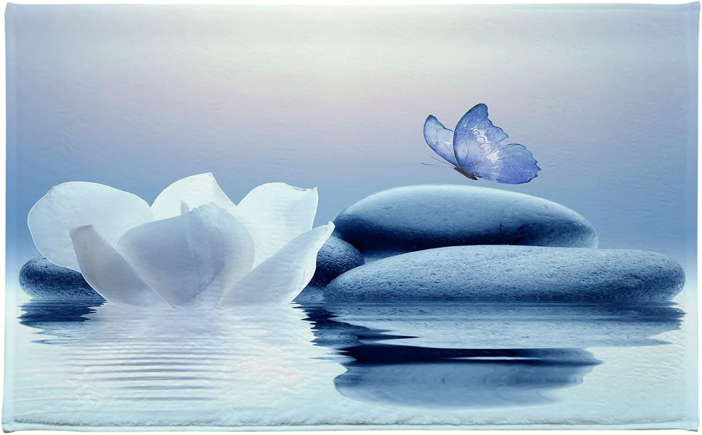HVEST Zen Blue Floral Bathroom Rugs Zen Stone Water Lily and Butterfly on Lake Bath Mats for Bathroom Modern Yoga Spa Bathtub Mat Non Slip Floor Mat Bathroom Decor Accessories,31W X 20L inches