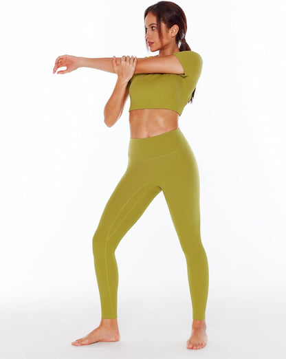 ENERBLOOM Open Back Workout Crop Tops for Women Backless Yoga Shirts Gym Short Sleeve Mild Support Compression Tee with Bra