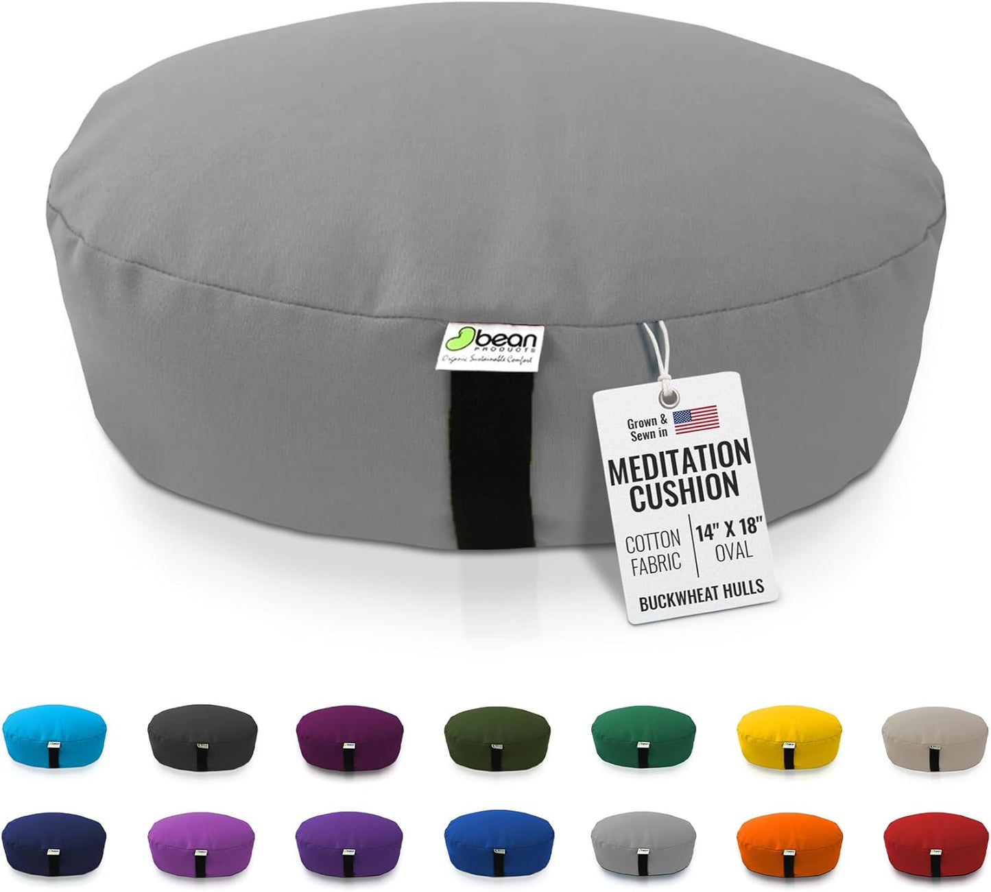 Bean Products Zafu Meditation Pillows for Sitting on Floor, Yoga Cushion, Cotton/Buckwheat Fill Yoga Pillow, Zafu Meditation Cushion, Zen Kneeling Prayer Pad- Made in USA - 14" Round - Saffron