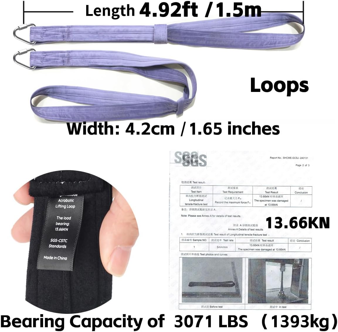 4.9ft 1.5m Aerial Straps Ropes Yoga Aerial Acrobatics Body Aerial Loop Trapeze Circus Apparatuses Equipment Three-Layer Straps 1 pairs