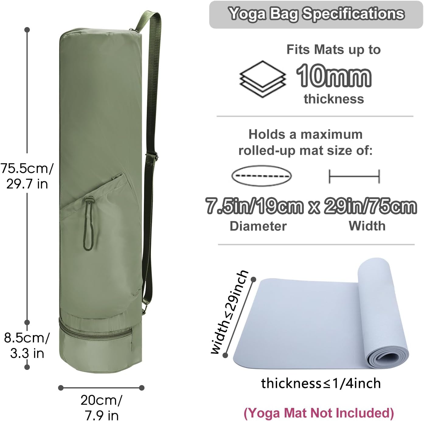 sportsnew Yoga Mat Bag, Full Zip Cargo Yoga Mat Carrier Bag with Drawstring Water Bottle Pocket and Bottom Wet Pocket, Exercise Yoga Mat Carrier Holder Multi-Functional Storage Bag Patent Pending