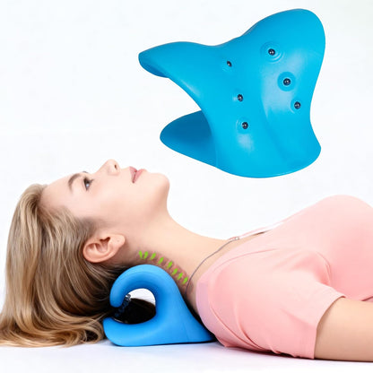 Neck Stretcher Cervical Traction Pillow with Magnetic Therapy Acupressure, Neck and Shoulder Relaxer for TMJ Pain Relief, C-Shaped Arch Design Chiropractic Pillow, Spine and Neck Corrector