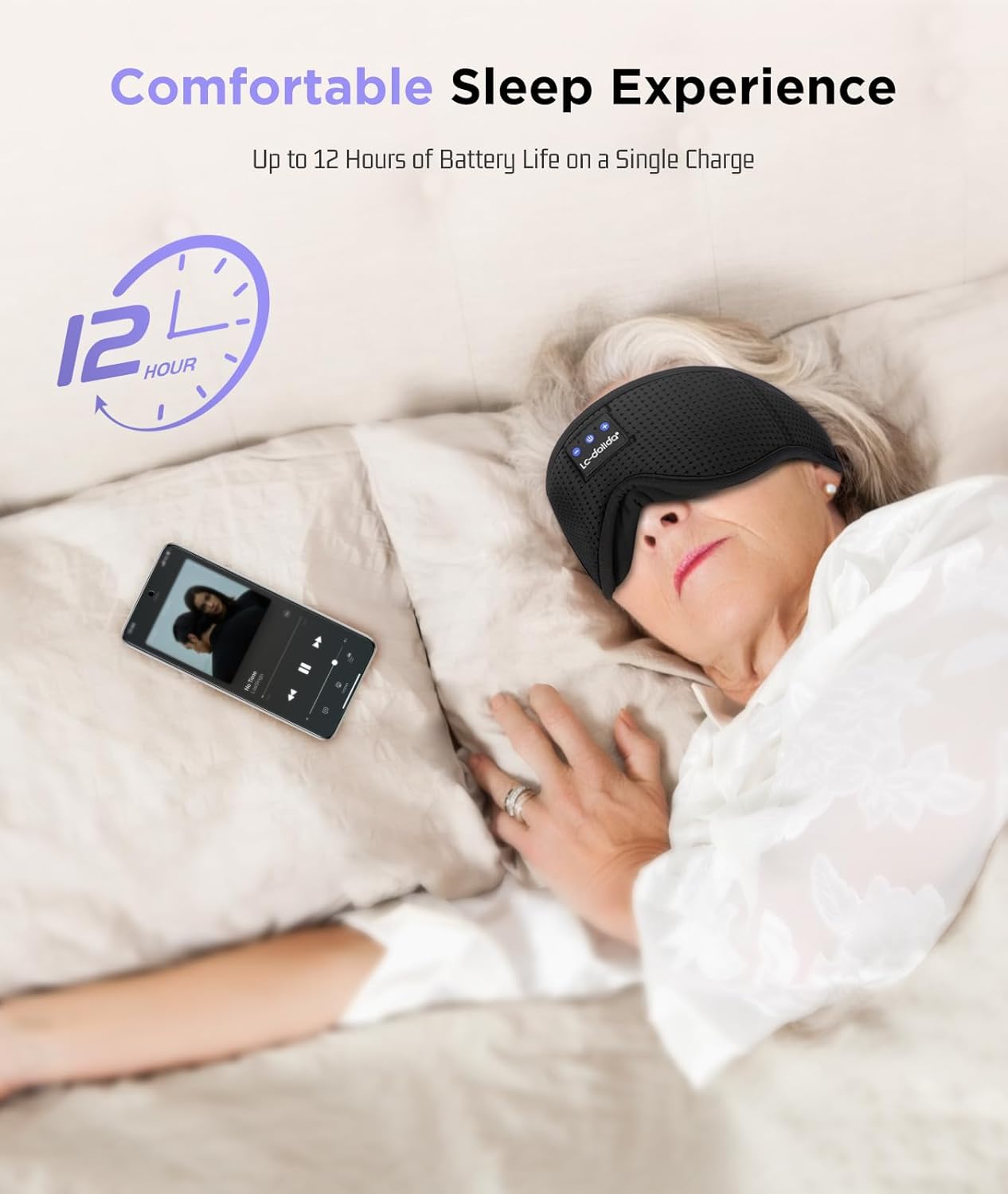 LC-dolida Sleep Headphones, 3D Sleep Mask Bluetooth Wireless Music Eye Mask, Sleeping Headphones for Side Sleepers Sleep Mask with Bluetooth Headphones Ultra-Thin Stereo Speakers Perfect for Sleeping