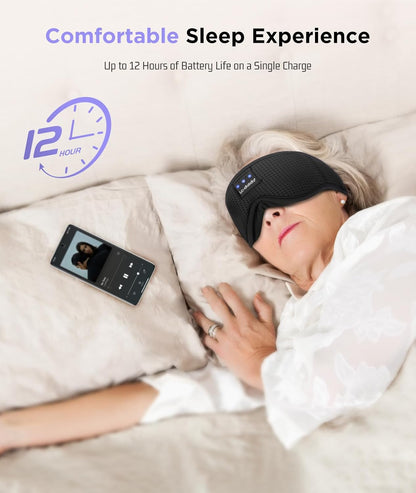 LC-dolida Sleep Headphones, 3D Sleep Mask Bluetooth Wireless Music Eye Mask, Sleeping Headphones for Side Sleepers Sleep Mask with Bluetooth Headphones Ultra-Thin Stereo Speakers Perfect for Sleeping