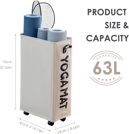 Caroeas Yoga Mat Storage Rack, Yoga Mat Holder Accessories, Home Gym Equipment Storage Yoga Mats, Women Men Workout Equipment Organization with Wheels