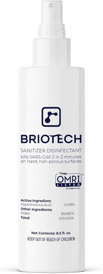 BRIOTECH Sanitizer Disinfectant Hypochlorous Spray, Kill 99.99% of Viruses & Bacteria, Control Mold, Eliminate Odor, Gentle for Nursery & Play Rooms, Food Contact Surface Sanitizer, 32 fl oz