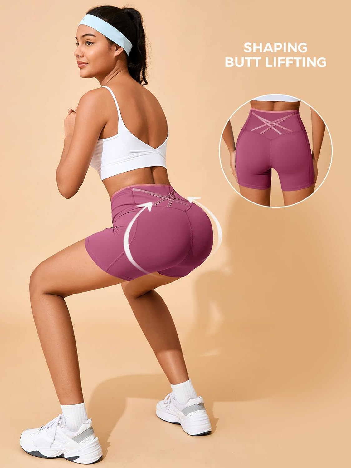 Aoysky Womens Workout Biker Shorts 5" Color Block High Waisted Yoga Athletic Shorts