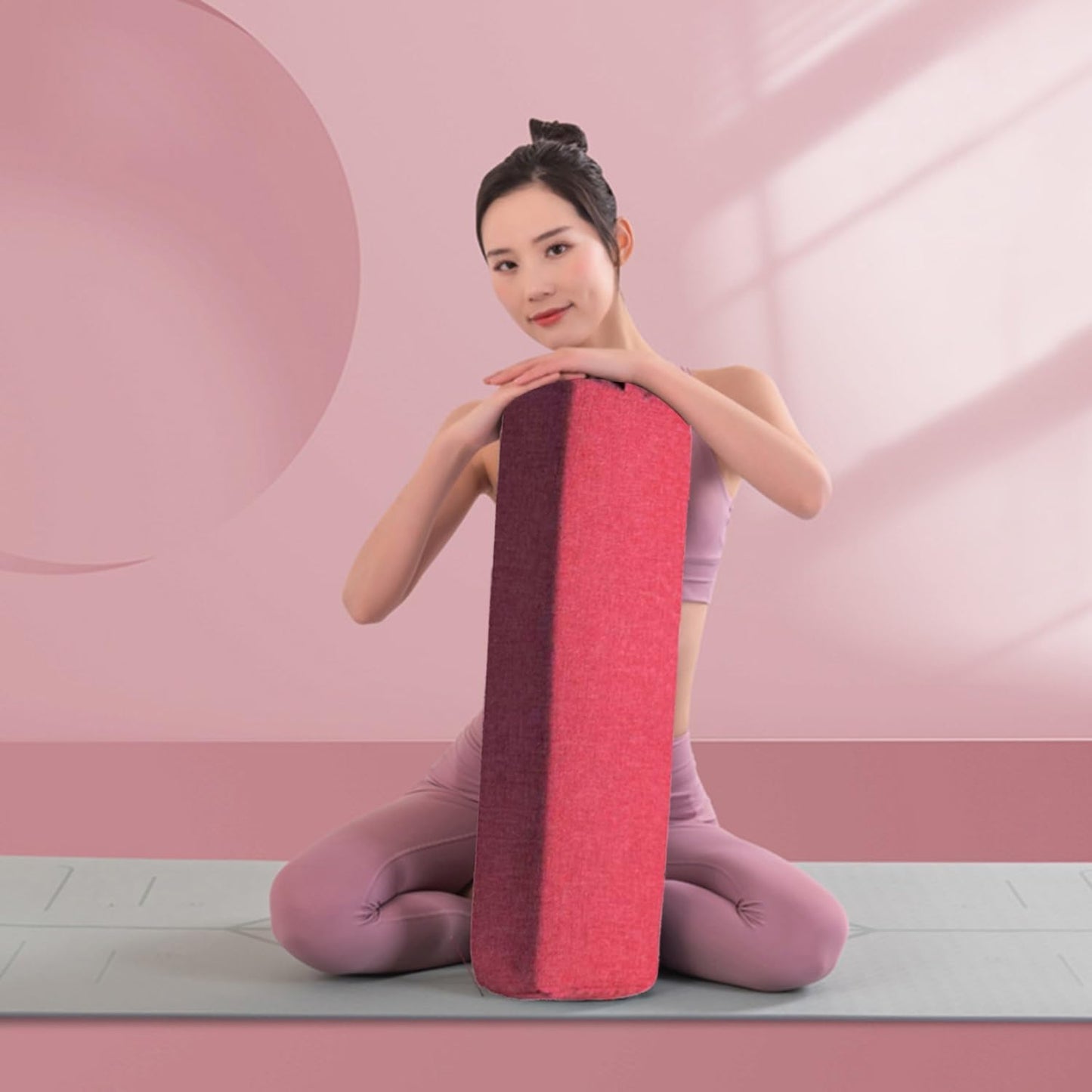 Yoga Bolster Pillow for Meditation and Support - Rectangular Yoga Cushion Foam Wedges Washable Pillowcase for Men and Women with Carry Handles(03)