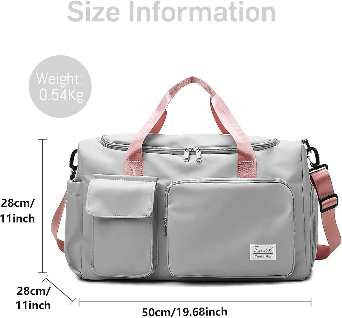 Suruid Travel Yoga Duffel Bag with Shoes Compartment Sports Gym Handbag with Dry Wet Separated Pocket for Training Men and Women, Overnight /Weekender Bag - Pink