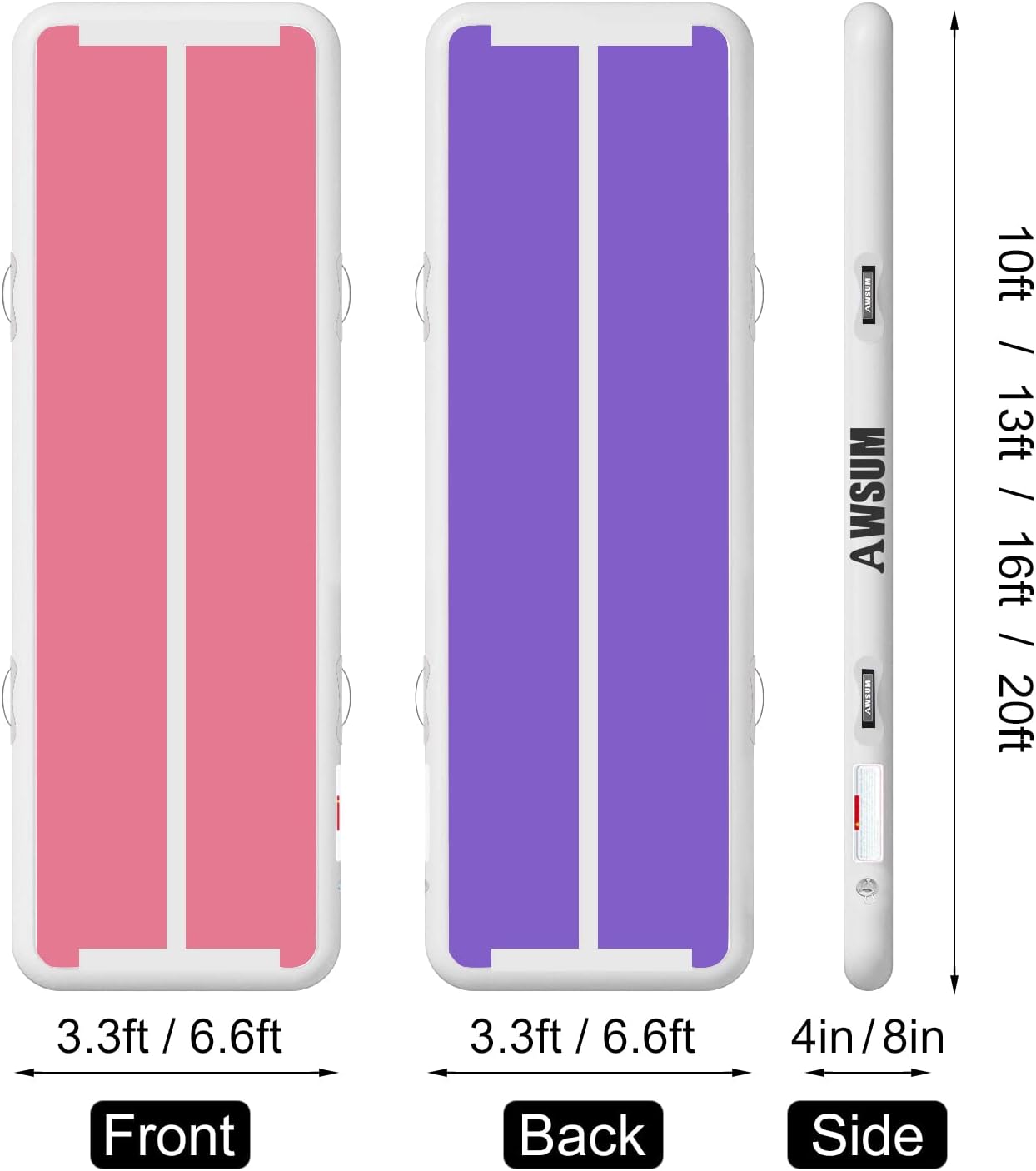 AWSUM Inflatable Gymnastics Mat 10ft/13ft/16ft/20ft/23ft Training mat 4/8 inches Thick tumbling mat with Electric Pump for Home/Gym/Outdoor