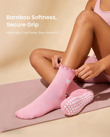 ALLIVE Pilates Socks with Grips for Women, Breathable Soft Non Slip Cute Yoga Socks for Studio or Home, Gift-Ready Set